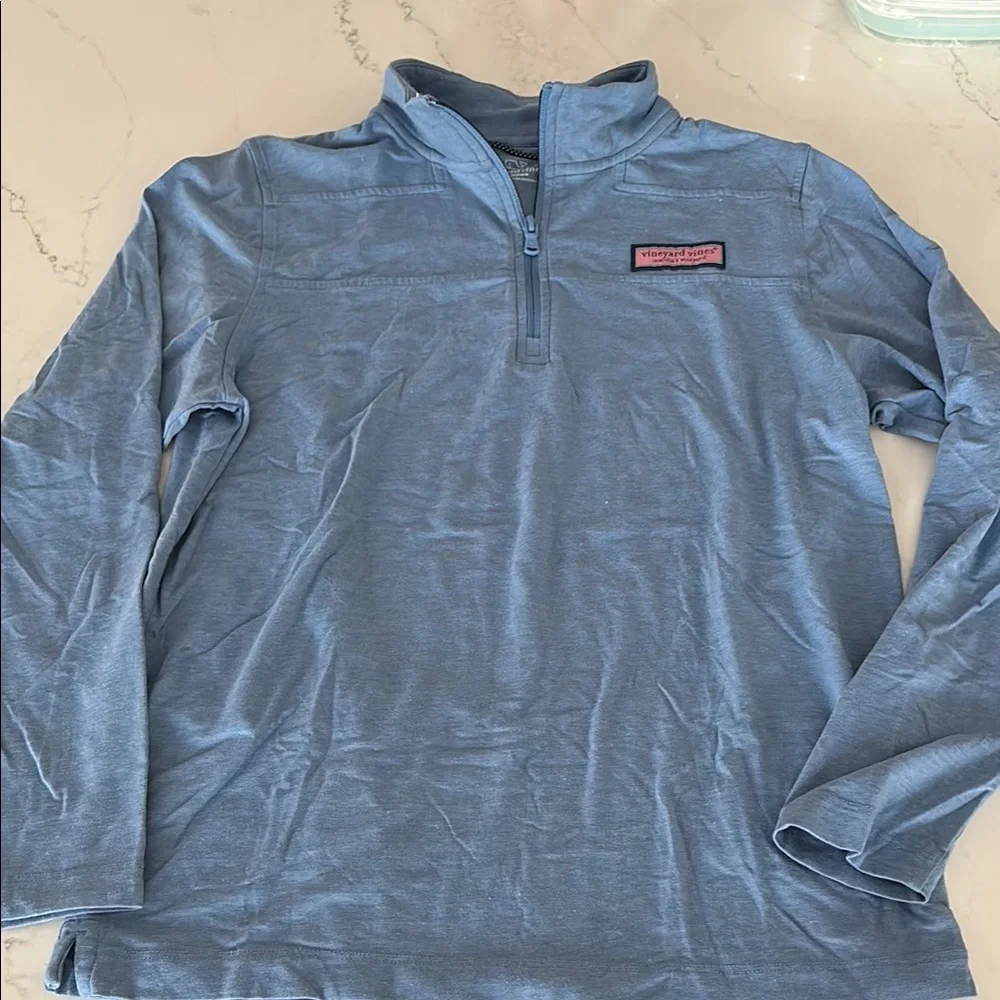 Vineyard Vines Light Blue Zip Up Sweater with Standing Collar